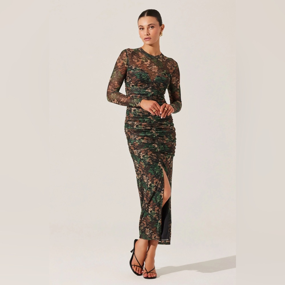 Astr Long Sleeve Mesh Floral Maxi Dress